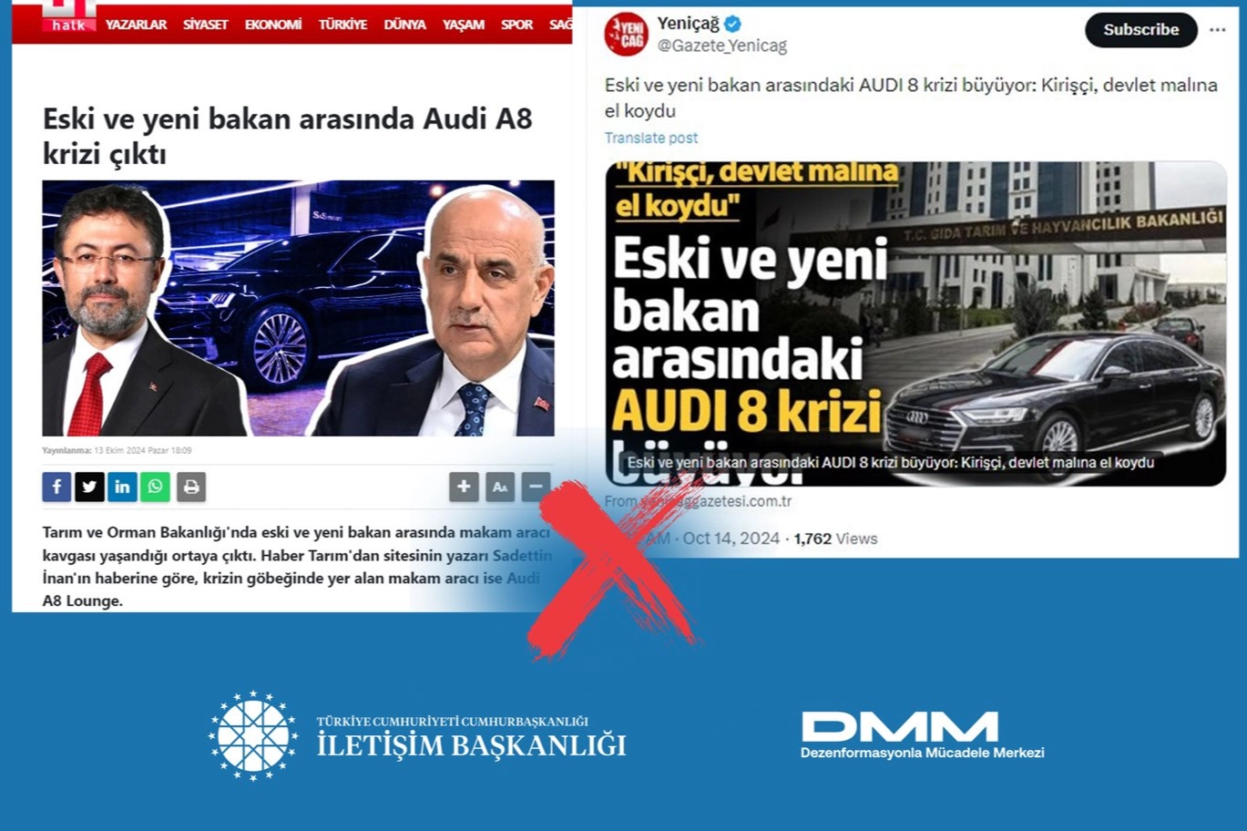 İletişim Başkanlığı, bazı basın yayın organlarında ve sosyal medya hesaplarında